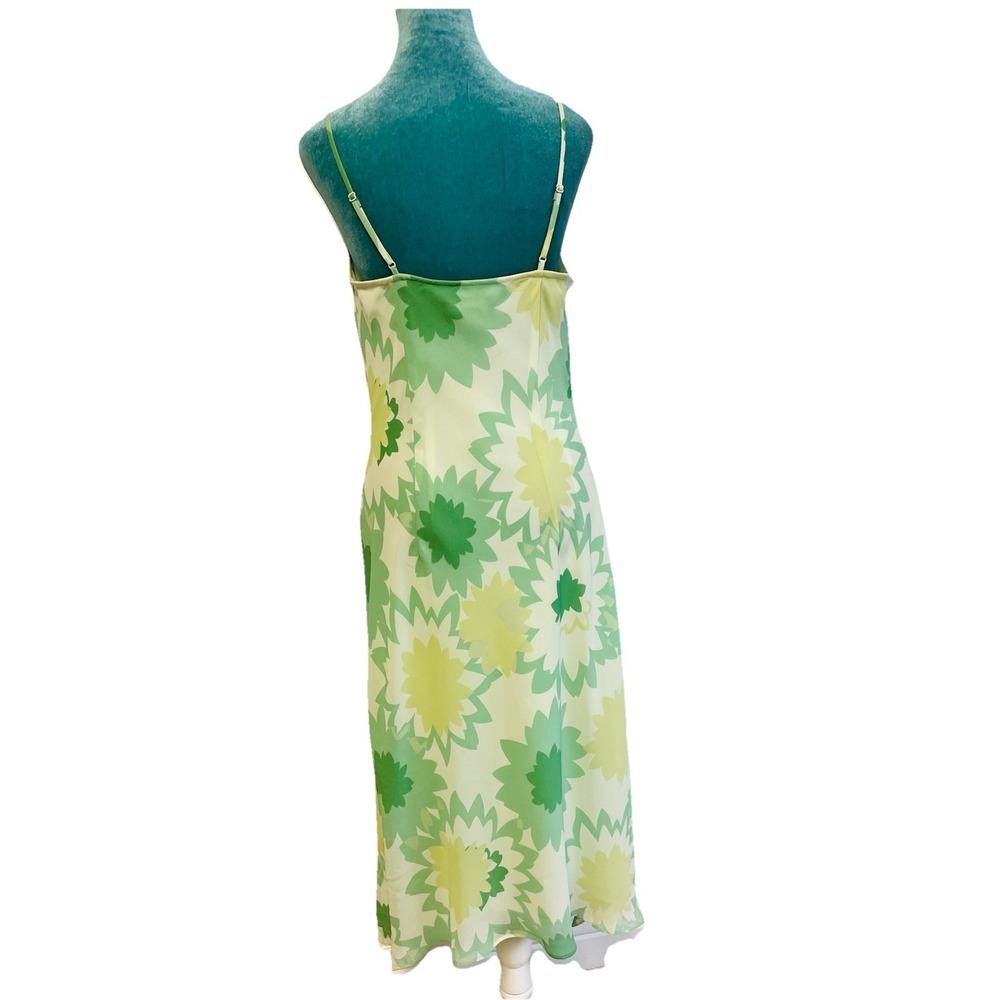 Vintage Express Y2K Midi Dress Womens 9/10 Green Floral Retro Cocktail Flouncy - Picture 2 of 10